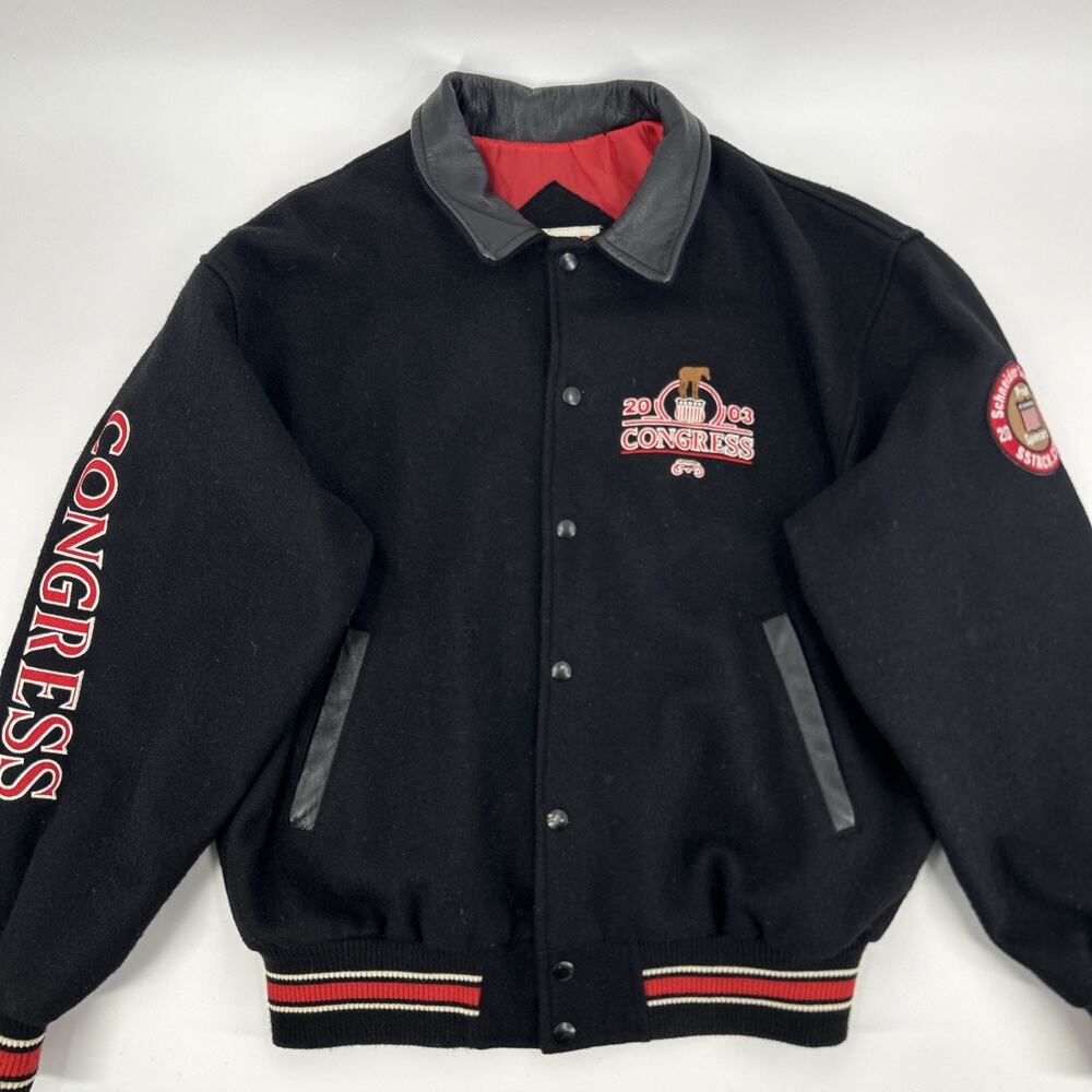 All American Quarter Horse Congress 2003 Jacket Mens M Black Wool Leather Bomber